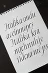 Detail italiky — slovo cancellaresca napsané hnědým inkoustem.